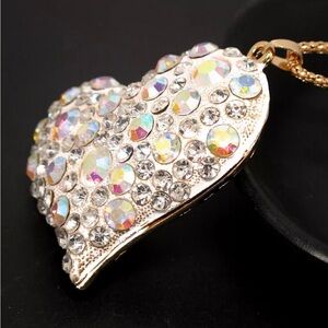 Fashion Women Rhinestone White Enamel Heart Crystal Pendant Chain Necklace